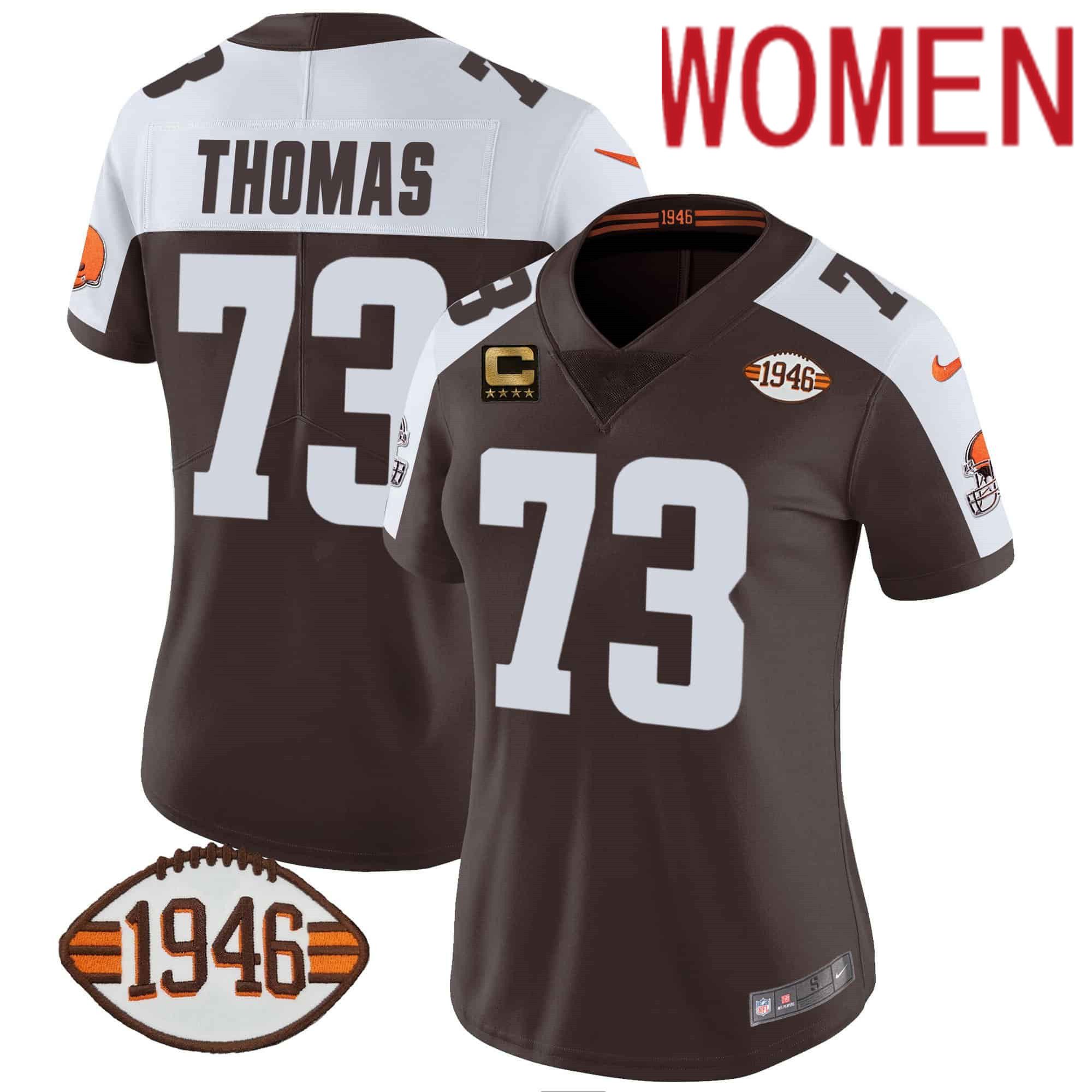 Women Cleveland Browns #73 Thomas Brown 1946 75th Anniversary Patch 2024 Nike NFL Jersey->women nfl jersey->Women Jersey
